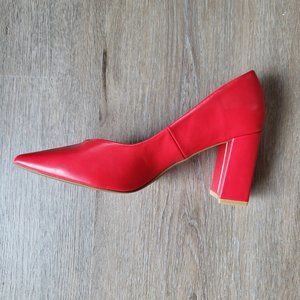 Dream Pairs Red Pointy Toe Chunky Heel Pumps Size 9